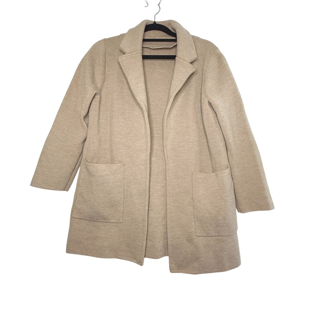J.Crew 100% Merino Wool Sweater Blazer Women's S Camel Tan Open Front Cardigan